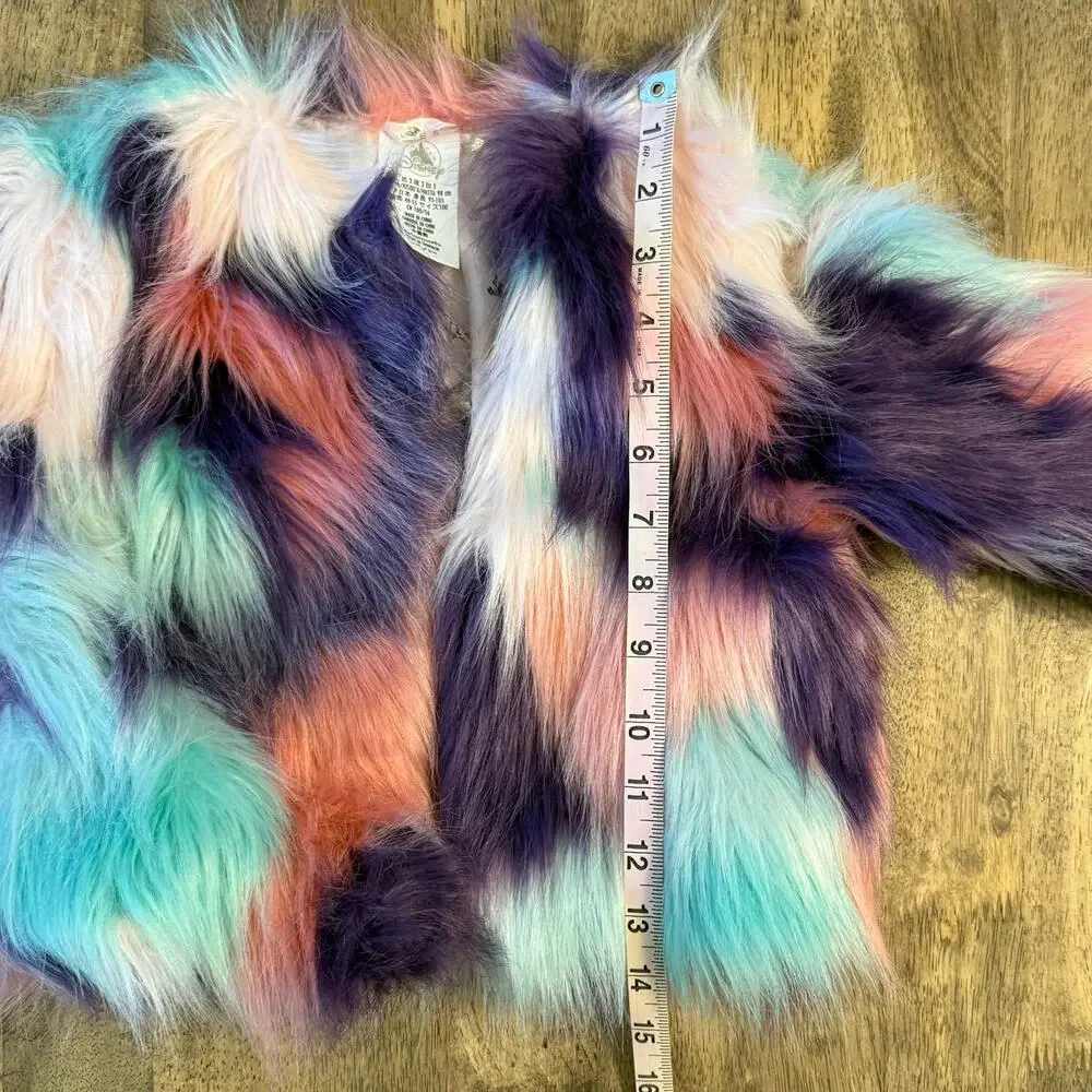 Disney Princess Faux Fur Jacket Cropped Colorful Pink Purple Teal Girls US 3